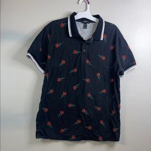 Forever 21 Black and Red Polo Shirt Relaxed Fit #57